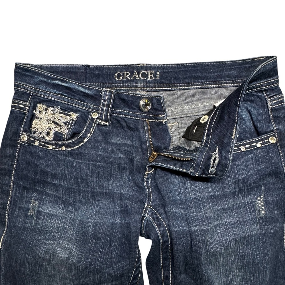 Grace In LA Jeans Y2K Low Rise Bootcut Womens 28‎ Blue Bling Embellished Casual - Picture 4 of 15
